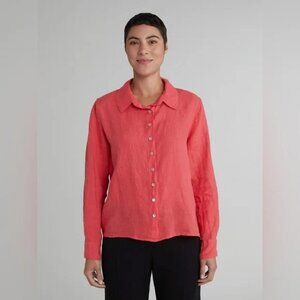 Cut Loose Size S Red Hanky Linen Long Sleeve Fitted Collared Button Down Shirt